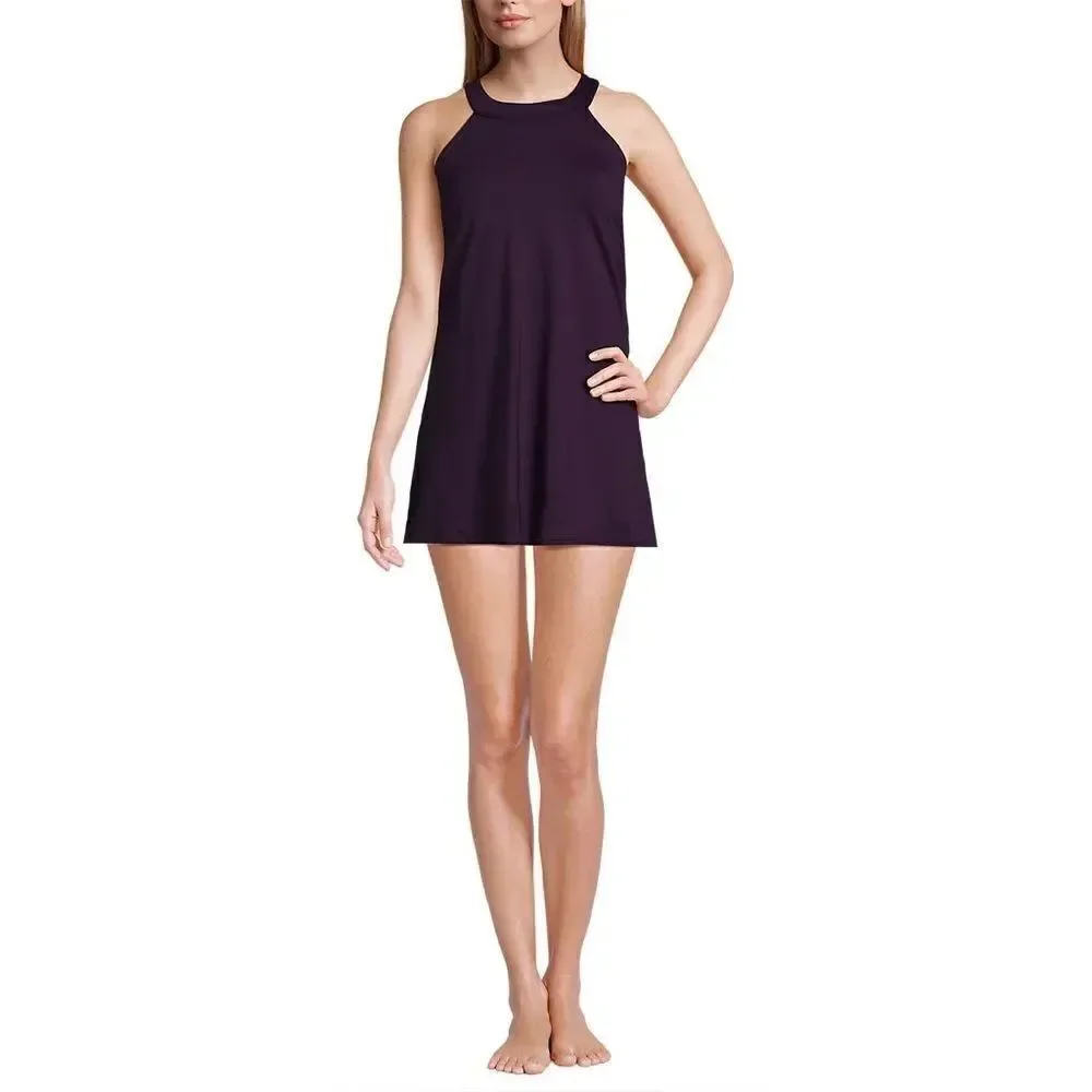 Land’s End Plus Size High Neck one piece Swimsuit soft adjustable BlackBerry Var
